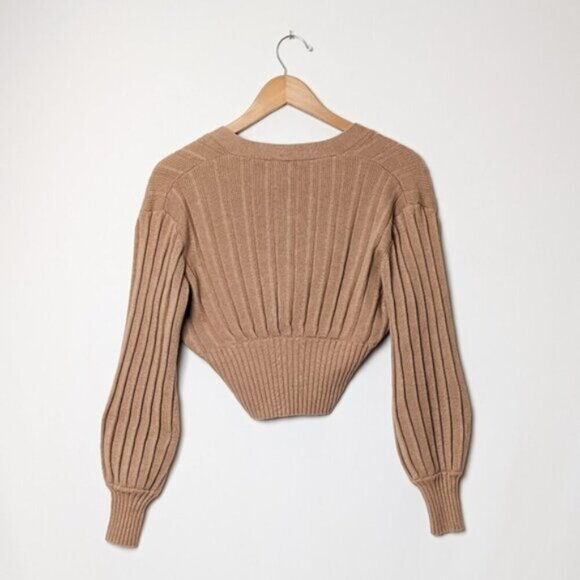WILFRED Plunge Front Cardigan Wool Sweater Tan Brown xxs ARITZIA - Picture 9 of 14